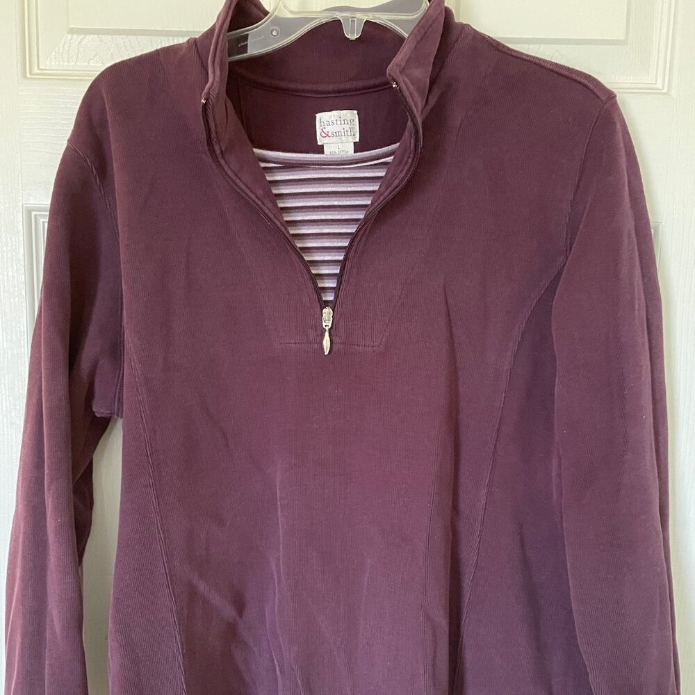 womens Hasting and Smith quarter zip sweatshirt size large layered look plum
